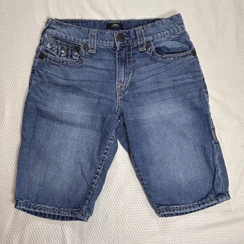 True Religion Rocco Relaxed Skinny Denim Shorts Blue Thick Stitch Mens 31